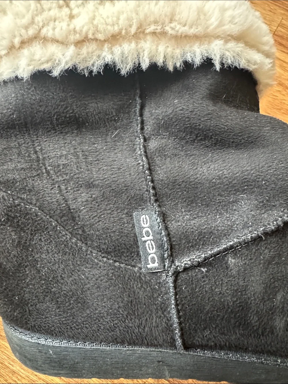BearPaw Black Suede Winter Boots with Cream Faux-Fur Cuff